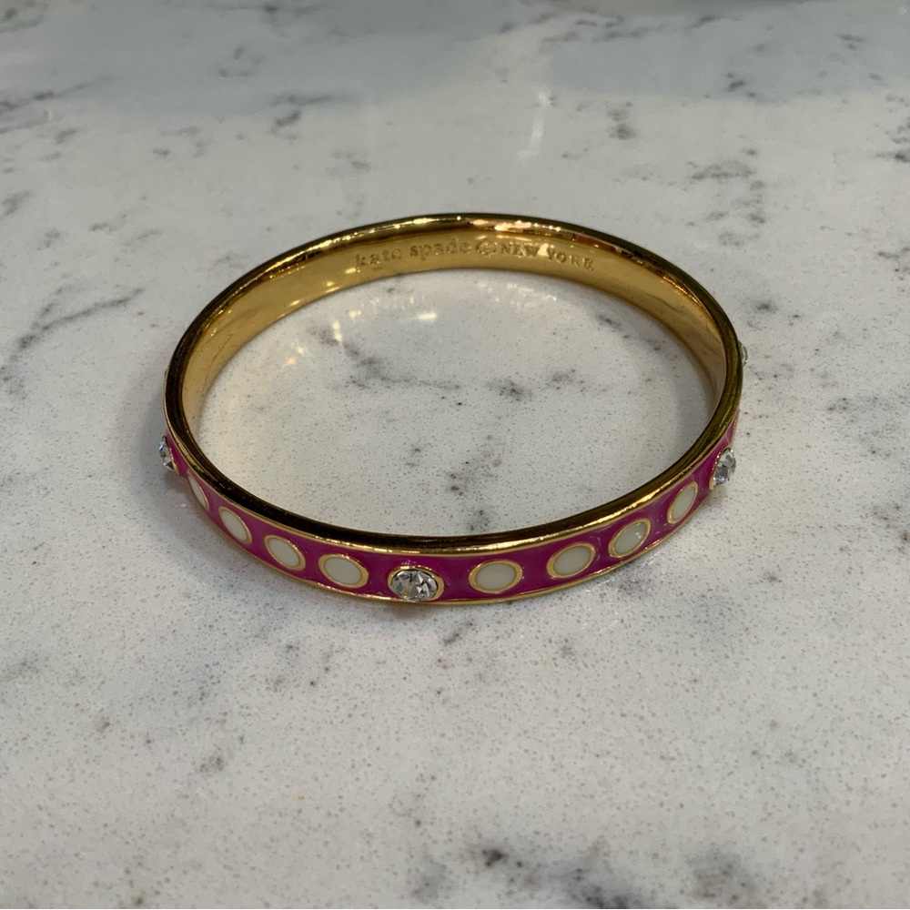 Kate Spade Coral Spot The Spade Rhinestone Bangle Bracelet Pink White Preppy